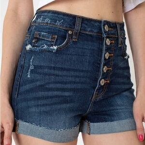 Mudd Blue Jean Shorts with Distressed Hem and Mid-Thigh Length